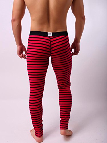 Big Promotion!Man Leggings,ZYooh Striped Breathe Patchwork Low Rise Leggings Long Johns Thermal Pant Underwear (Red, L)