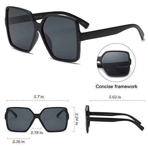 GRFISIA Square Oversized Sunglasses for Women Men Flat Top Fashion Shades (Black Frame/Black Lens, 2.36) - Thumbnail 4