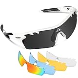 HODGSON Polarized Sports Sunglasses with 5 Interchangeable Lenses for Men Women Cycling Baseball Running Glasses, TR90 Unbreakable -White