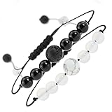 Yesorno Adjustable Black Tourmaline Moonstone Bracelet Essential Oil Diffuser Bracelet Aromatherapy Bracelet, pack of 2