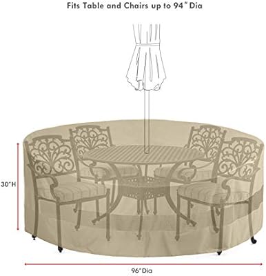 Amazon Com Sunpatio Outdoor Table And Chairs Cover Heavy Duty Water Resistant 96 Inch Round Dining Table Set Cover With Umbrella Hole Fade Resistant Patio Furniture Set Cover Helpful Air Vents Neutral