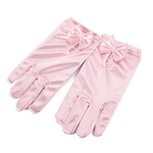 Lusiyu Girl Solid Child Size Wrist Length Formal Glove with Bow (Pink 03)