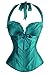 Charmian Women's Burlesque Vintage Renaissance Padded Satin Halter Bustier Corset Top with Zipper Turquoise XX-Large