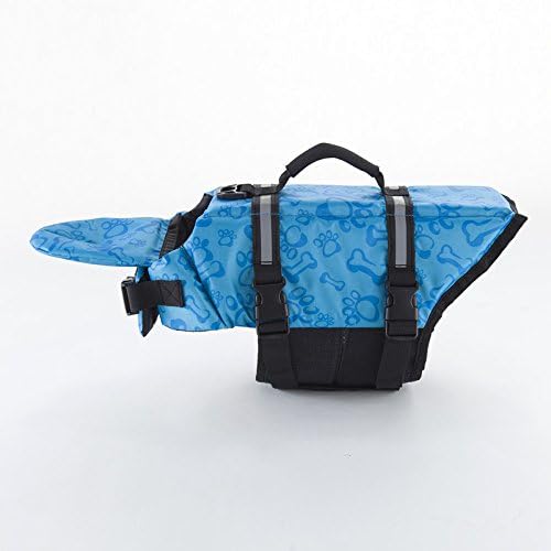 New Version Dog Life Jacket Pet Outward Hound Swim Floating Vest Life Aid Saver with Chin Protection Pad (S, Blue bones)