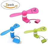 BestYIMU 2-in-1 Mini Fan Portable for iPhone/iPad and Android - Blue/Pink/Green - 3 Piece (Best Gifts)