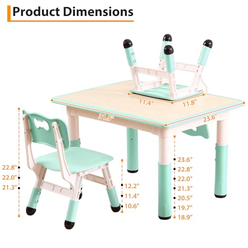 Garvee Kids Table and 4 Chairs Set, 5-Piece Height Adjustable Toddler Table with Graffiti Wipe-Clean Desktop, Non-Slip Legs & Storage Organizer, Preschool Activity Desk for Ages 2-6