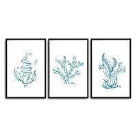 3 Piece Framed Canvas Wall Art Simple Seabed Elements Canvas Prints Home Artwork Decoration for Living Room,Bedroom - 16