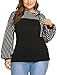 IN'VOLAND Plus Size Blouses for Women Tie-Bow Neck Striped Blouse Long Sleeve Shirt Splicing Office Work Shirts Tops Black