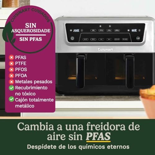 Air Fryer XXL Doble Zona | Sin PFAS | 2x5.2L | Fríe, hornea, deshidrata, mantiene caliente | Cocina 8+ raciones | Piezas lavavajillas