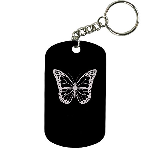Personalized Engraved Custom Butterfly 2-inch Colored Anodized Aluminum Customizable Keychain Dog Tag, Black