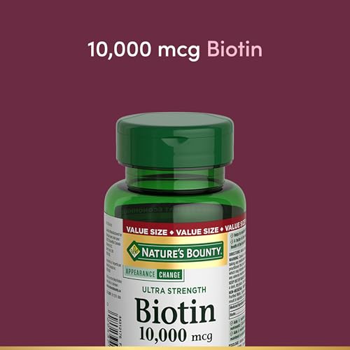 NATURE'S BOUNTY Biotin, Ultra Strength, 10,000 mcg, Promotes Hair Growth, Thicker Healthier Nails, Stronger Thicker Hair & Healthier Skin, Helps Metabolize Nutrients, Softgels, 55.4 g