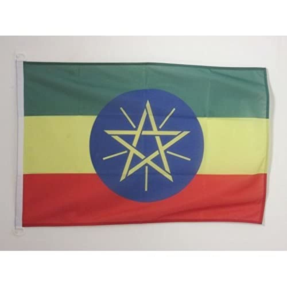 AZ FLAG - Ethiopia Flag - 2x3 Ft - For Outdoor - Ethiopian Banner Knitted Polyester with Two Plastic Rings - Fade Resistant - Vivid Colors - 2' x 3' Feet - 90x60 Cm