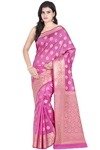 Chandrakala Women's Traditional Pink Cotton Silk,Banarasi Style Saree