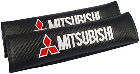 2pcs Sporty Carbon Black Car Seat Safety Belt Strap Covers Shoulder Pad Compatible Use For Mitsubishi Car As Decoration Pad