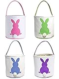 Easter Basket, Bulk Soft Easter Egg Hunt Basket for Kids Bunny Canvas Tote (4 Pieces, G Red Blue Purple Green)