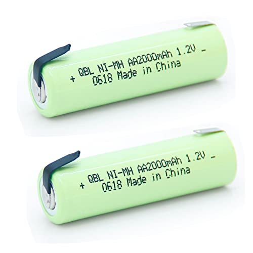 QBLPOWER NiMh 1.2V AA 2000mAh Razor Shaver battery with solder tab for shaver (2pcs)