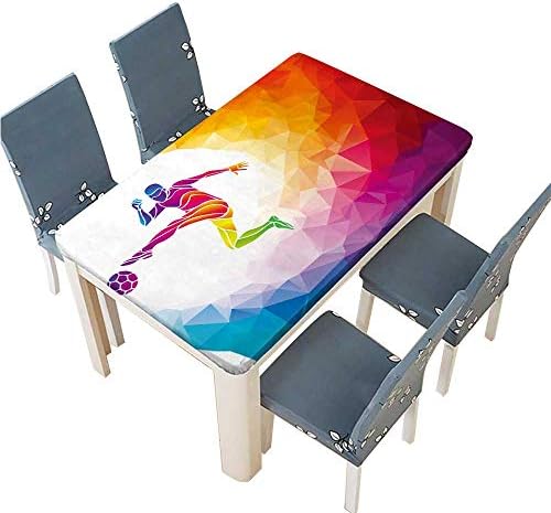 PINAFORE Tablecloth Creative Soccer Player Football Player Kicks The Ball Colorful Vector Illustration Table Top Cover W29.5 x L69 INCH (Elastic Edge)