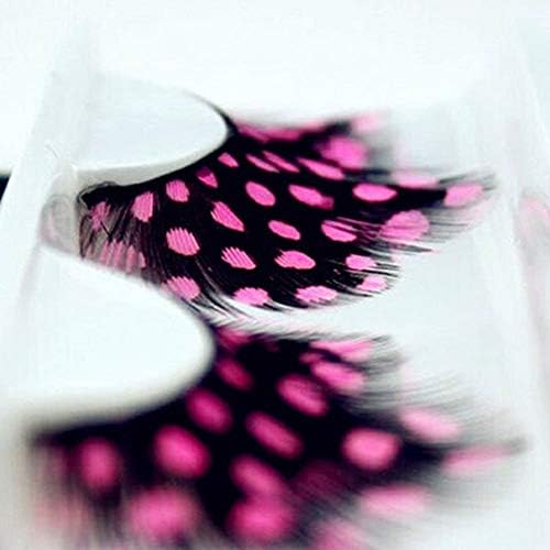 Color Feathers Eyelashes Exaggerated False Peacock Spot Dots Eyelashes for Art Latin Party Stage Makeup (spot,black)(Pink spots)