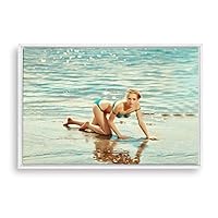 Framed Canvas Wall Art Bikini Beauty and Sea Canvas Prints Home Artwork Decoration for Living Room,Bedroom - 16x24 inches