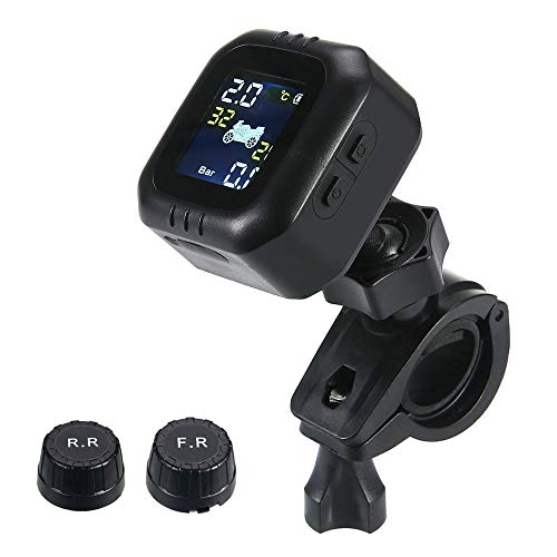 Moshbu TPMS Wireless Digital Tire Pressure Monitoring System, Motorcycle Tyre Pressure Auto Alarm System, Universal TPMS LCD Display with 2pcs External Sensors