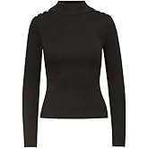 Veronica Beard Women's Black Nate Ribbed Turtleneck Top with Buttons