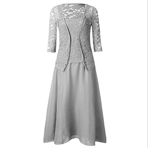 DONTAL Women Long Sleeve Two-Piece Chiffon Lace Patchwork Solid Loose Hem Dress Cardigan Wine - Thumbnail 4