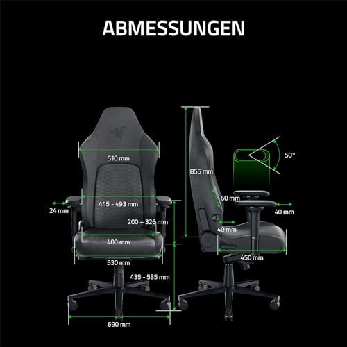 Iskur V2 - Gaming-Stuhl mit adaptiver Lordosenstütze (Polster aus hoch verdichtetem Schaumstoff, integrierter Lendenwirbelstütze, 4-D-Armlehnen, robuster Stoff) Fabric