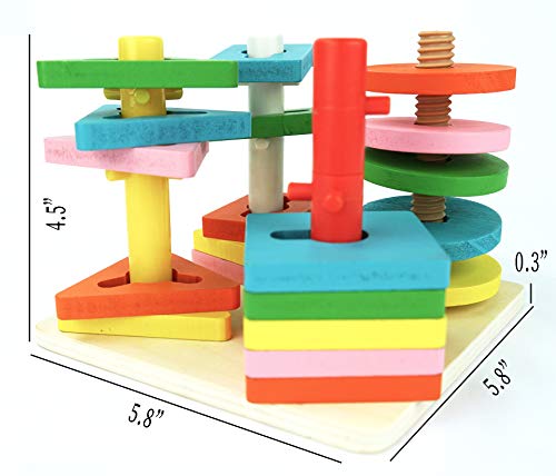 Genius Art Wooden Shape Puzzle for Toddlers - Stacking Shape Sorting Toys - Thumbnail 2