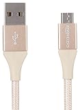 AmazonBasics Double Braided Nylon USB 2.0 A to Micro B Charger Cable | 1 Foot, Gold
