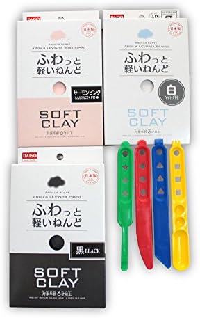 Soft clay White / Pink / Black &amp; Plastic modeling tool set japan import