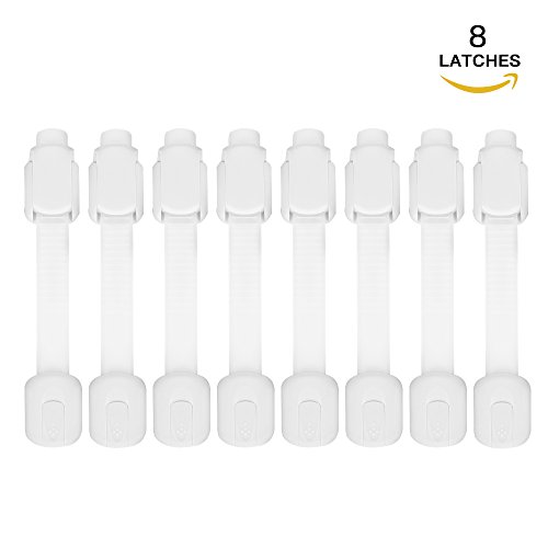 Kids Safety Cabinet Locks, Tinabless Child Proof Cabinets, Drawers, Appliances, Toilet Seat, No Tools Needed, Uses 3M Adhesive With Adjustable Strap & Latch System, Baby Safety Locks (8 Pack, White)