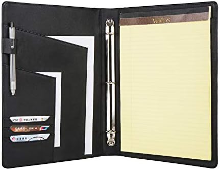 Logo/Initials/Full Name Engraved Handmade Genuine Leather Business Conference File Folder with 3 Ring Binder,Custom Gift for Men,Black