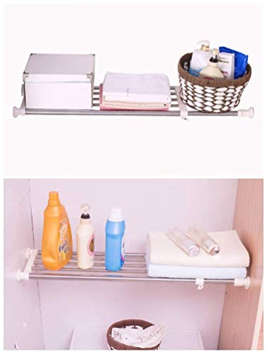 BAOYOUNI Expandable Closet Tension Shelf Rod Organizer - 32in - 46in, Ivory