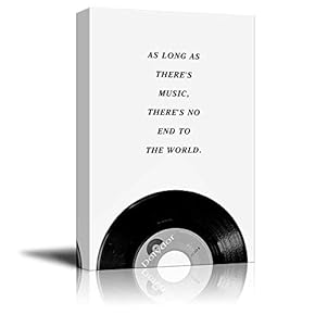 Musical Instruments Theme Canvas Wall Art - Vinyl Disc in Black and White with Quotes - Giclee Print Gallery Wrap Modern Home Art Ready to Hang - 12x18 inches