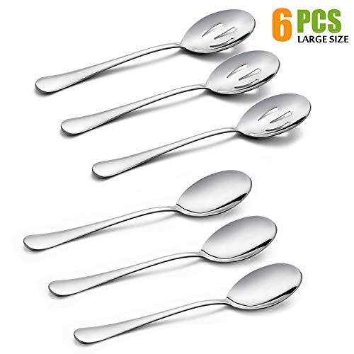 Serving Spoons X 3, Slotted Serving Spoons X 3, HaWare 9.8 inches Large Size Stainless Steel Serving Spoon, Elegant Design for Kitchen/Buffet/Party, Mirror Polished and Dishwasher Safe(6 Pack) - Thumbnail 2