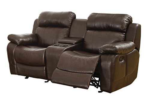 Homelegance Marille Reclining Loveseat w/ Center Console Cup Holder, Brown Bonded Leather