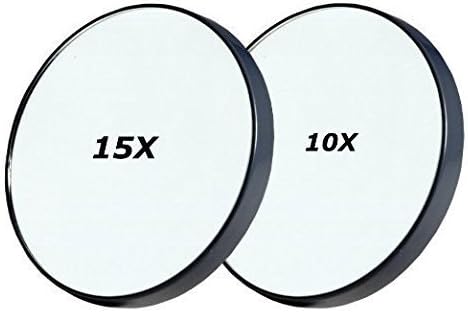 AlierKin Cosmetic Mirrors - 10X and 15X Magnifying Makeup Mirror with 2 Suction Cups Wall Mount Perfect for Travel Home Use (2-Pack)