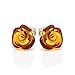 925 Sterling Silver Stud Earrings Rose with Natural Honey Baltic Amber for Women - Hypoallergenic