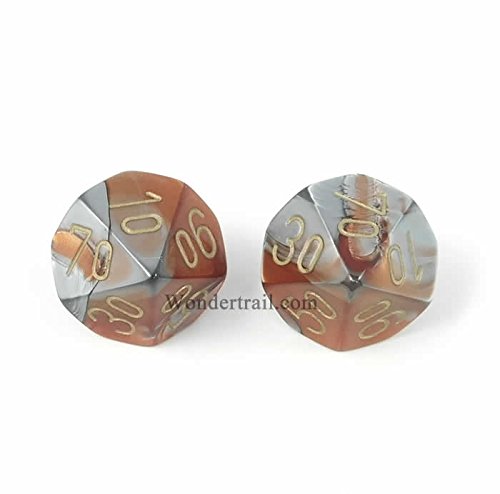 WCXPG1161E2 Orange And Steel With Gold Numbers D10 Percentile Aprox 16mm (5/8in) Pack of 2 Dice Chessex