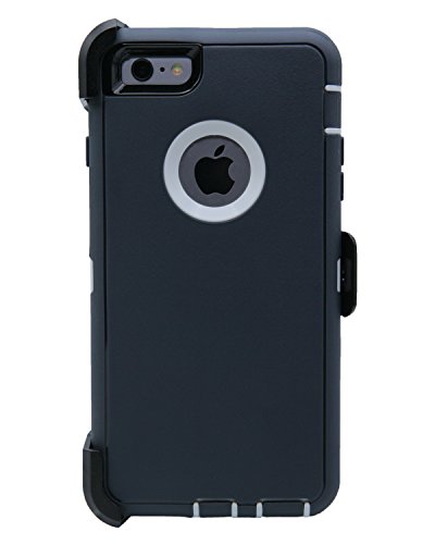 WallSkiN Turtle Series Cases for iPhone 6 Plus / iPhone 6S Plus (Only) Full Body Protection with Kickstand & Holster - Dark Knight (Dark Grey/White)