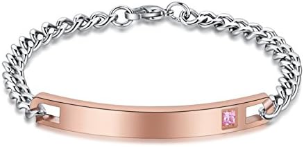 SXNK7 Personalized Custom Engraving Stainless Steel Crystal Couples Bracelets for Men Women Jewelry Matching Set Name Plate Identity Bangles Chain bracelet Gift for Lover