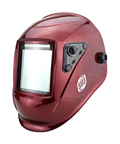 SÃœA Welding Helmet - Model: Vector - Auto Darkening - Largest Viewing Area: 4" x 4" - Photovoltaic Powered - Ergonomic Headgear - Color: Red