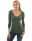 PattyBoutik Women's Raglan Lace Up Shoulder Hoodie (Heather Green S)