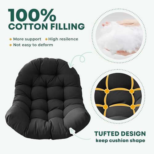 joomie Egg Swing Chair Cushion Replacement Waterproof 120x84x18 cm Thicken Outdoor Patio Hanging Basket Chair Cushions Removable Pad with Ties for Garden Cocoon Egg Hammock Chair, Black