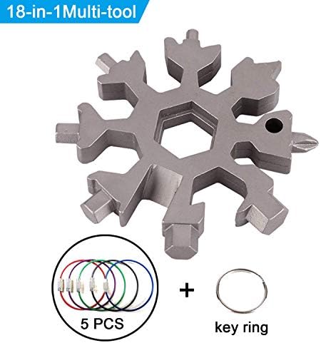 Stainless Steel Snowflake Multi-Tool Ewadoo 18 in 1 Outdoor EDC Allen Keys Compact Keychain Screwdriver for Military Enthusiasts & Outdoor Travel Camping - Silver