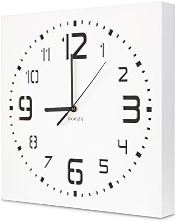 Wall Clock by Kauza, Silent, Non-Ticking, Quartz, Indoor and Outdoor Wall Clock with 3D Laser Cut Out, Modern Numerals in Wooden Frame Battery Operated (11.8in, White)