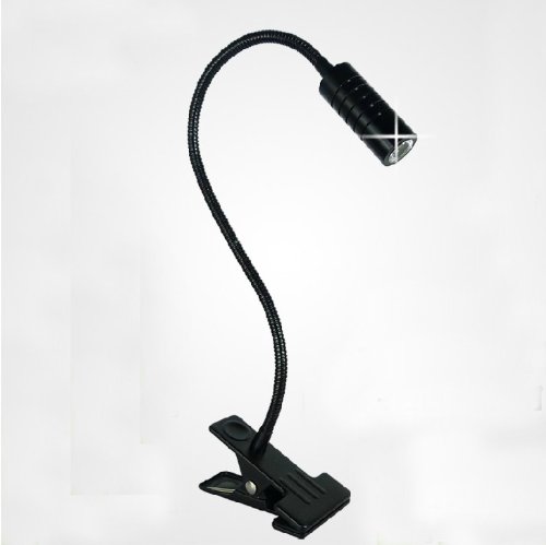 Luminturs3W LED Lamp Clamp Clip ON/OFF Switch Office Study Room Bedroom Reading Book Light Gooseneck Flexible Pipe Black Warm White