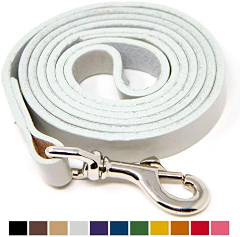 Logical Leather 4 Foot Dog Leash - Best for Training - Water Resistant Heavy Full Grain Leather Lead - Grey