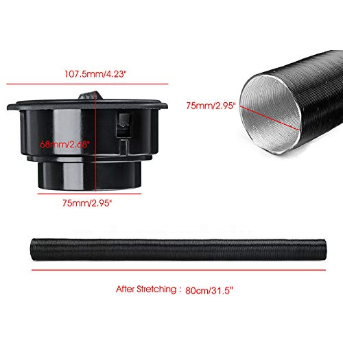 UKSAT 75mm Heater Pipe Duct T Piece Warm Air Outlet Vent for Air Diesel Parking Heater