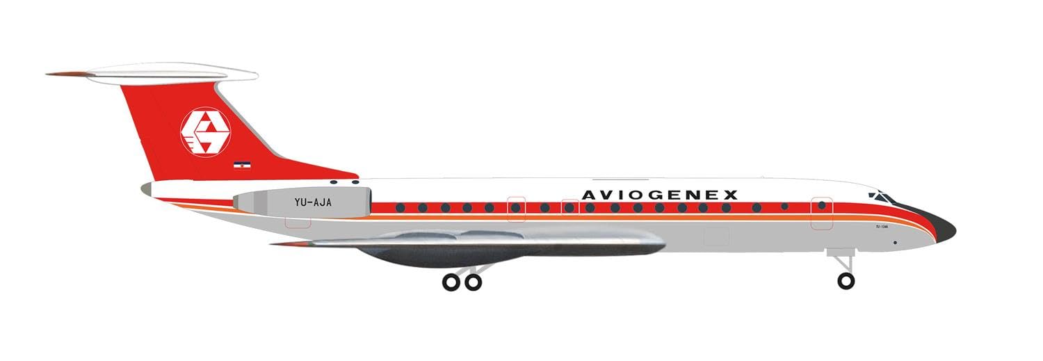 Herpa airplane model Aviogenex Tupolev TU-134A – YU-AJA "Titograd" on a scale of 1 : 500, metal miniature without pedastal, model building, collectors edition